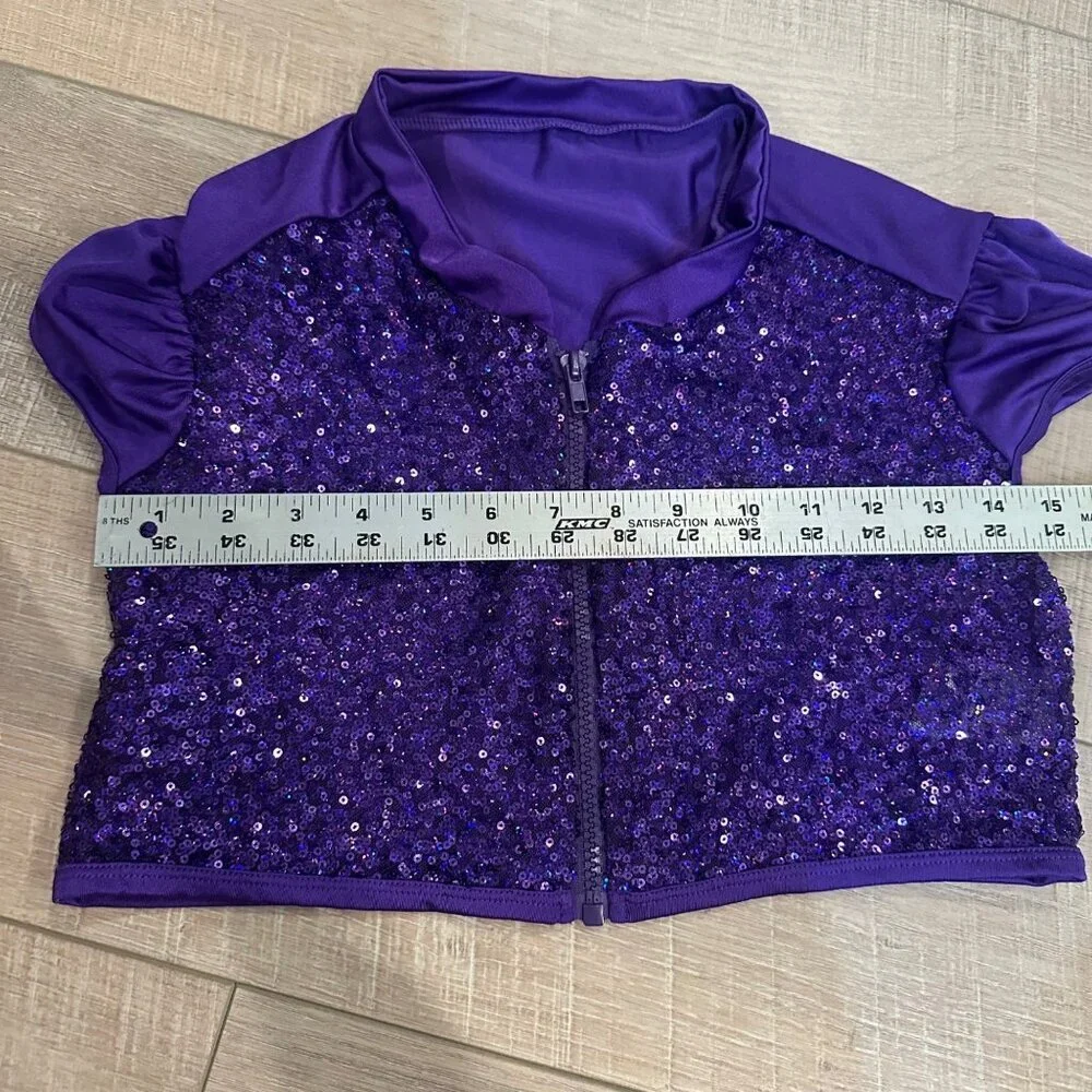 CURTAIN CALL COSTUMES PURPLE CROPPED DANCE COSTUME TOP CXL #E1857 ZIP FRONT